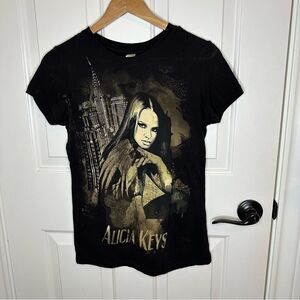 Y2K Next Level Black Gold Alicia Keys Graphic Baby Tee Sz S Streetwear Grunge